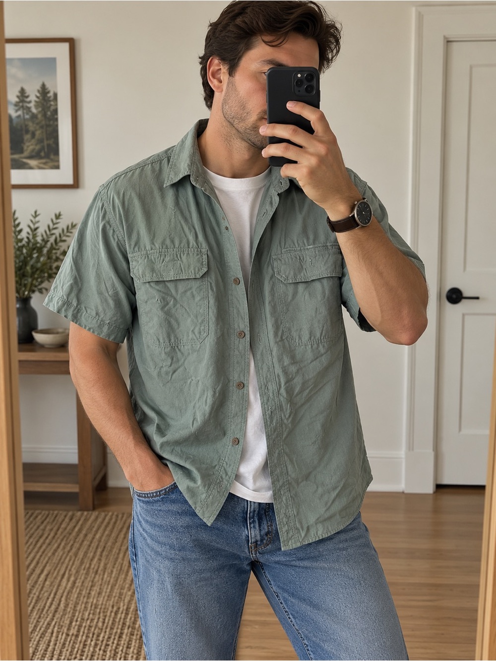 REI Sage Green Short-Sleeve Shirt Jacket